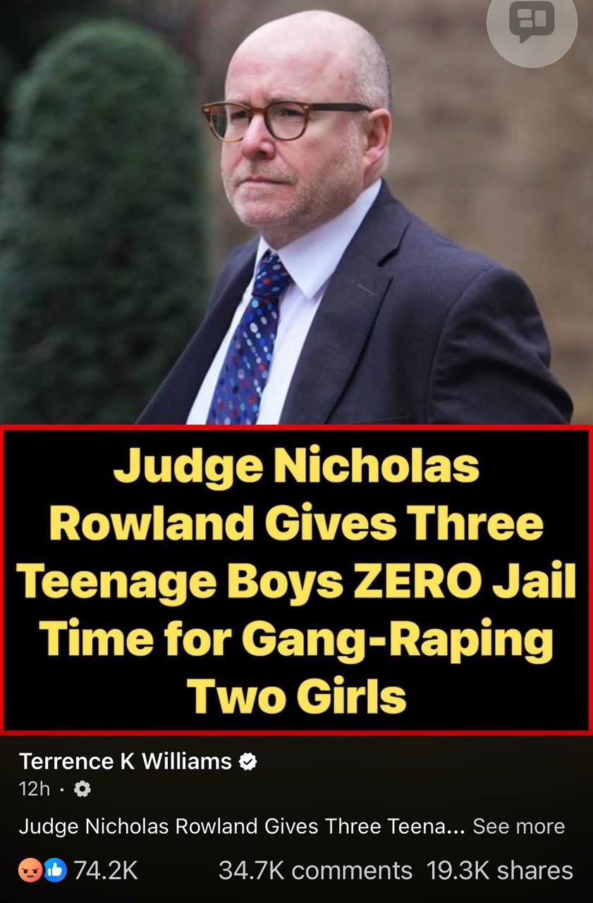 Screenshot of viral Facebook post about Judge Nicholas Rowland sentencing story