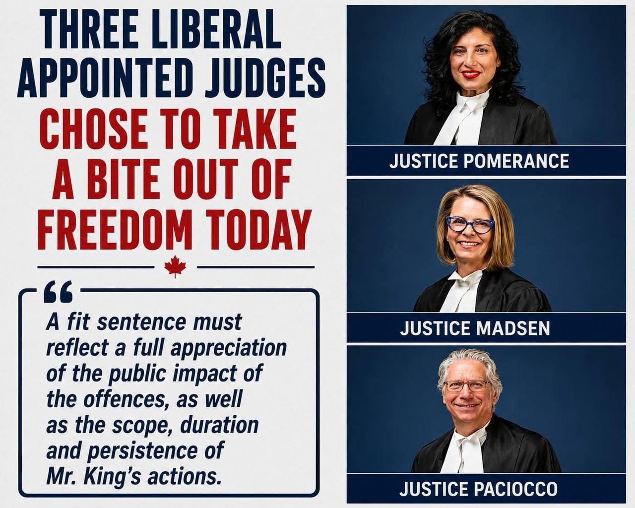 Advocacy graphic naming Justice Pomerance, Justice Madsen and Justice Paciocco